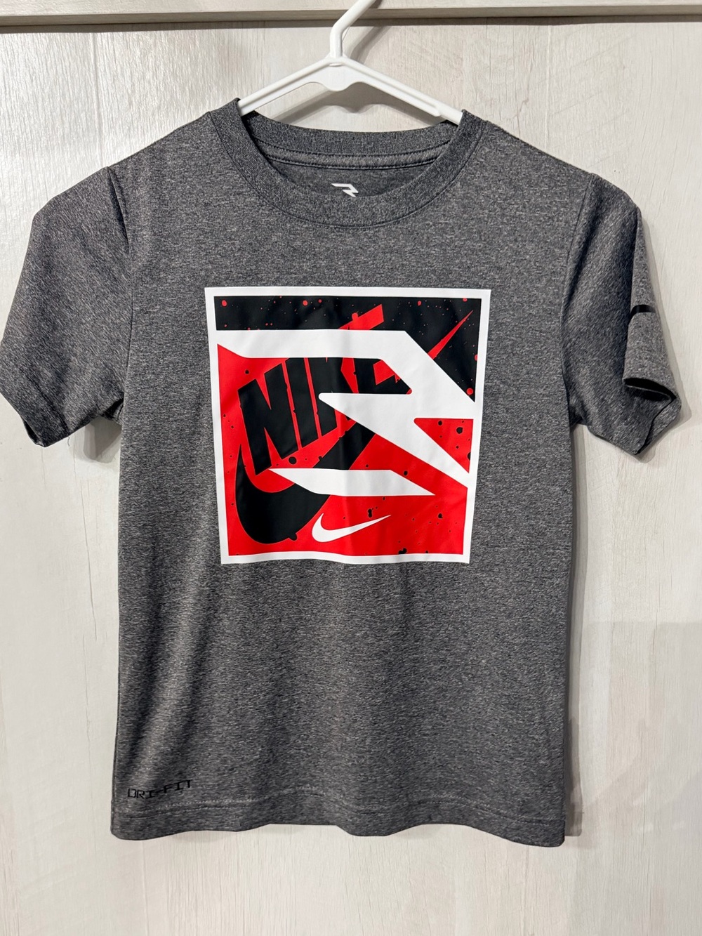 Nike Heather Gray Tee with Red, White & Black Graphic